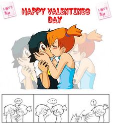  black_hair blush faint fainting kasumi_(pokemon) kissing lolicon nintendo orange_hair pokemon pokemon_(anime) satoshi_(pokemon) short_hair valentine valentines_day 