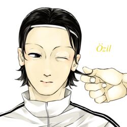  1boy 2014_fifa_world_cup bad_id bad_pixiv_id black_hair germany hairband male_focus mesut_ozil namamono889 one_eye_closed real_life soccer solo_focus world_cup 