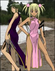  blonde_hair china_dress chinadress chinese_clothes dark_skin dress kufei legs mahou_sensei_negima mahou_sensei_negima! nagase_kaede nunchucks wink 