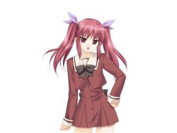  female game_cg oda_nanami red_eyes red_hair red_hair ribbon ribbons school_uniform seifuku solo sono_hanabira_ni_kuchizuke_wo transparent_background transparent_png twintails 