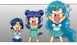  aizawa_mint aqua_hair arms_up artist_request azumanga_daiou bishoujo_senshi_sailor_moon blue_hair blue_sailor_collar blue_skirt bonklers chibi color_connection crossover double_bun hair_ornament hisakawa_aya houshou_hanon long_hair magical_girl mermaid_melody_pichi_pichi_pitch mew_mint mizuno_ami multiple_crossover multiple_girls o_o parody sailor_collar sailor_mercury sailor_senshi_uniform seiyuu_connection short_hair skirt star star_hair_ornament tokyo_mew_mew 