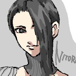  aliasing black_eyes black_hair ear female frontal_ponytail galerians galerians:_ash grey_background hair_over_one_eye half_smile looking_at_viewer lowres nitro nitro_(galerians) ponytail typo video_game 