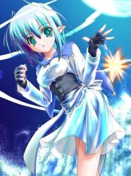  crystal gloves green_eyes green_hair onsokuzekuu pointy_ears short_hair surprised 