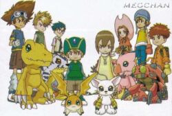  3girls 5boys agumon backpack bag biyomon blonde_hair brown_hair denim digimon digimon_adventure dress everyone gabumon glasses gloves goggles green_hat green_shirt hat ishida_yamato izumi_koushirou jeans kido_jou kido_jyou multiple_boys multiple_girls pants patamon pink_hat shirt sleeveless stampede_string t-shirt tachikawa_mimi tailmon takaishi_takeru takenouchi_sora tentomon yagami_hikari yagami_taichi yellow_shirt 