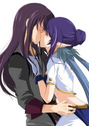  hair_bun judith kiko kissing pointy_ears tales_of_(series) tales_of_vesperia yuri_lowell 