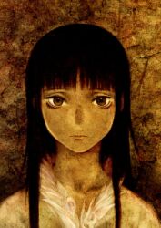  abe_yoshitoshi black_hair highres long_hair monochrome ryuu_tai sad scan yoshitoshi_abe 