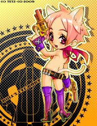  animal_ears boots bullet bullets cat_ears cat_tail chibi gloves gun nekomimi pink_hair ribbon tail tetz-co weapon 