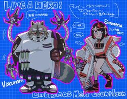  2022 anthro biped clothed clothing duo eyewear glasses human japanese_text kemono lifewonders live_a_hero male mammal overweight overweight_male procyonid raccoon sensettia text viscunam waadaa_hmlh 