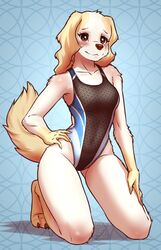  2022 5_fingers absurd_res aggressive_retsuko anthro barefoot blush canid canine canis clothing digital_media_(artwork) domestic_dog feet female fingers fur hi_res inui_(aggressive_retsuko) mammal mykegreywolf netflix one-piece_swimsuit sanrio swimwear topwear 