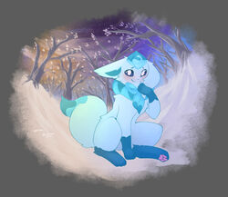  absurd_res bashful big_tail blue_eyes blush cheek_tuft cloud detailed_background dipstick_tail ears_down eevee eeveelution facial_tuft fan_character feral generation_1_pokemon generation_4_pokemon glaceon gloves_(marking) hi_res hybrid_pokemon leg_markings looking_at_viewer male markings night nintendo pawpads paws pdart pink_pawpads pivoted_ears plant pokemon pokemon_(species) quadruped raised_paw shiver_(shivereevee) sitting smile snow socks_(marking) solo star sunset tail tail_markings tree tuft 