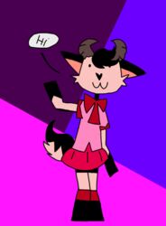  absurd_res animated anthro bubble_text canid canine canis clothing domestic_cat domestic_dog dress felid feline felis female fur gurumi hi_res horn hybrid mammal melanie-(gurumi) short_playtime solo text 