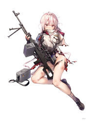  black_gloves dsmile female fingerless_gloves fingernails full_body girls&#039;_frontline gloves gun highres holding holding_gun holding_weapon hood hood_down jacket leotard long_hair long_sleeves looking_away machine_gun nail_polish official_art page_number pink_hair purple_eyes scope shoes simple_background socks solo thigh_strap thighs torn_clothes torn_leotard ukm-2000 ukm-2000_(girls&#039;_frontline) weapon white_background 