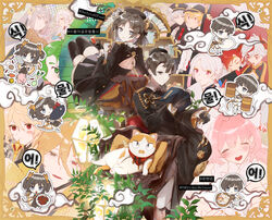  6+boys androgynous bishounen black_eyes blonde_hair blush brown_hair buddha&#039;s_temptation_(the_tale_of_food) candied_ginkgo_nut_(the_tale_of_food) chibi closed_eyes closed_mouth commentary copyright_name dal-gi dezhou_chicken_(the_tale_of_food) dumpling_(the_tale_of_food) female female_master_(the_tale_of_food) fuli_chicken_(the_tale_of_food) gold_chicken_shred_(the_tale_of_food) grey_eyes har-gow_(the_tale_of_food) hashtag heterochromia highres hu-geng_(the_tale_of_food) korean_commentary korean_text long_hair looking_at_another looking_at_viewer lu_wu_(the_tale_of_food) male_master_(the_tale_of_food) mapo_tofu_(the_tale_of_food) mugwort_riceball_(the_tale_of_food) multicolored_hair multiple_boys open_mouth orange_hair otoko_no_ko peking_duck_(the_tale_of_food) personification pink_eyes pink_hair red_eyes red_hair smile the_tale_of_food white_hair 