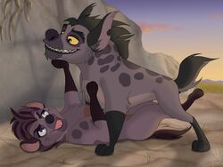  all_fours disney duo female feral fur hyena janja_(the_lion_guard) jasiri_(the_lion_guard) legs_up looking_at_another lying male mammal markings on_back open_mouth smile specky-arts spots spotted_body spotted_fur spotted_hyena the_lion_guard the_lion_king 