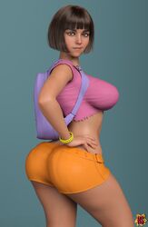  1girls 3d ass athletic athletic_female backpack bag bangs big_breasts bob_cut breasts brown_eyes brown_hair busty clothed crop_top dark_skin dora_and_the_lost_city_of_gold dora_marquez dora_the_explorer eyeshadow female female_focus female_only hagiwara_studio half_smile hands_on_hips hourglass_figure human large_breasts latina looking_at_viewer makeup navel nickelodeon short_hair shorts skimpy solo thick_thighs wide_hips wristwear 