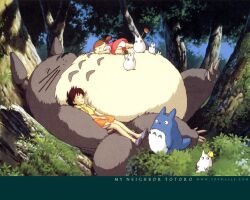  brown_hair ghibli kusakabe_mei kusakabe_satsuki leaves my_neighbor_totoro sky sleeping totoro trees whiskers 