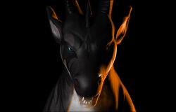  2015 3d_(artwork) black_background black_body black_skin blue_eyes digital_media_(artwork) dragon evalion feral headshot_portrait horn looking_at_viewer male mythological_creature mythological_scalie mythology ominous open_mouth orange_body orange_skin portrait scalie shaded simple_background solo teeth white_body white_skin 