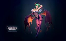  breasts cleavage demon demon_girl demoness female green_hair horns monster monster_girl morrigan_aensland pantyhose revealing_clothes see-through sheer succubus tail vampire_(game) wings 