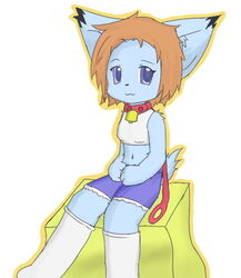  anthro bell blue_eyes brown_hair collar felid feline female hair itameshi leash low_res lynx mammal short_hair sitting solo vivi_(malis) young young_anthro young_female 