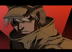  1boy captain_(hellsing) commentary_request dark-skinned_male dark_skin hat hellsing imasan male_focus red_eyes solo white_hair 