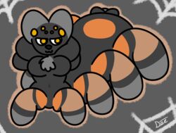  2020 4_arms 8_eyes 8_legs :3 anthro arachnid arachnid_taur arthropod arthropod_taur big_breasts black_body black_fur breasts chest_tuft colored curvy_figure digital_media_(artwork) domestic_cat faith_(flowerycubey) featureless_breasts featureless_crotch felid feline felis female flowerycubey fur hands_behind_head hi_res hourglass_figure hybrid looking_back mammal multi_arm multi_eye multi_limb navel nude portrait smile smirk solo spider spider_taur spider_web standing stripes taur toony tuft yellow_eyes 