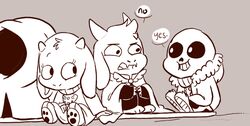  2015 alternate_universe animated_skeleton anthro asgore_dreemurr better_version_at_source boat bone boss_monster_(undertale) bovid cape caprine chibi clothing dialogue english_text female group horn littletale mammal monochrome mudkipful river_person_(undertale) sans_(undertale) simple_background skeleton smile text toriel undead undertale undertale_(series) vehicle water watercraft young 