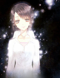  blush brown_eyes commentary_request fatal_frame fatal_frame_4 female ghost grey_eyes jewelry necklace shirt short_hair solo spirit tears tsukimori_madoka yusa_tk74 