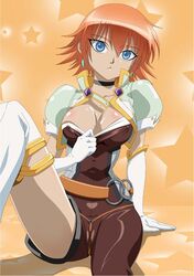  bakugan_battle_brawlers bakugan_new_vestroia blue_eyes boots breasts choker cleavage erect_nipples knee_highs kneehighs large_breasts mira_clay mira_fermin orange_hair undressing 