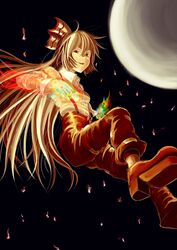  bad_id bad_pixiv_id female fire fujiwara_no_mokou hair_ribbon highres marubororaito ribbon shoes solo touhou 