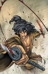  1boy blood japanese_clothes juubei_ninpuuchou kibagami_jubei kibagami_juubei ninja ninja_scroll solo sword weapon 