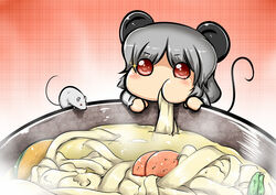  :t animal_ears bad_id bad_pixiv_id bowl chibi eating female food futaba_suetsuki glint grey_hair houtou_(food) jewelry mini_person minigirl mouse_(animal) mouse_ears mouse_tail nazrin noodles pun red_eyes short_hair solo sparkle tail touhou udon 