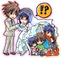  !? blue_hair brown_hair busou_renkin children dress lolicon muto_kazuki mutou_kazuki scar tsumura_tokiko wedding_dress 