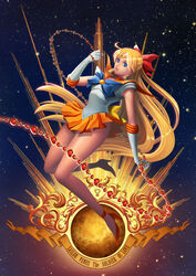  aino_minako bishoujo_senshi_sailor_moon blonde_hair blue_eyes bow chains character_name choker earrings elbow_gloves female gloves hairbow half_updo jewelry long_hair looking_at_viewer magical_girl mowlana orange_choker orange_sailor_collar orange_skirt parted_lips photoshop_(medium) red_bow sailor_collar sailor_senshi_uniform sailor_venus skirt solo strappy_heels tiara venus_chain_(sailor_moon) venus_symbol white_gloves 