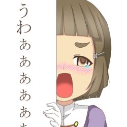  blush brown_eyes brown_hair commentary_request female hair_ornament hairclip kantai_collection looking_at_viewer myoukou_(kancolle) myoukou_pose nagineko open_mouth peeking_out short_hair solo tears translated transparent_background 