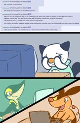  4chan :&lt; bullying computer computer_keyboard english fiztheancient laptop mijumaru no_humans oshawott pokabu pokemon pokemon_(game) pokemon_black_and_white pokemon_bw simple_background snivy tears tepig tsutaaja 