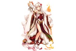  animal_ears ball bare_shoulders boots breasts brown_eyes cleavage collar dress female fingernails fire flower flower_knight_girl fox_ears fox_girl full_body hair_flower hair_ornament higanbana_(flower_knight_girl) jewelry kanoko_(pattern) kitsune kyuubi large_breasts long_hair looking_at_viewer monety multiple_tails name_connection object_namesake official_art polearm_behind_back pyrokinesis red_flower shakujou side_slit solo spider_lily staff tail tassel temari_ball transparent_background white_hair wide_sleeves 