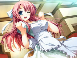  akatsuki_no_goei apron game_cg nikaidoh_reika red_hair tomose_shunsaku wink 