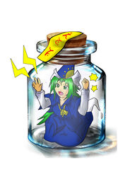  absurdres banging bottle commentary_request cork female game_table ghost_tail glass green_eyes green_hair hat highres in_bottle in_container long_hair long_sleeves meme mima_(touhou) oerba_yun_fang ofuda pixiv_bottle_(meme) solo tears touhou touhou_(pc-98) wizard_hat 