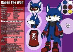  anthro blue_body blue_fur canid canine canis clothing digital_media_(artwork) english_text fan_character flat_colors footwear fur hi_res kagen_the_wolf male mammal mask model_sheet scarf sega shoes solo sonic_forces sonic_the_hedgehog_(series) text villian white_body white_fur wildwolfproduction wolf yellow_eyes 