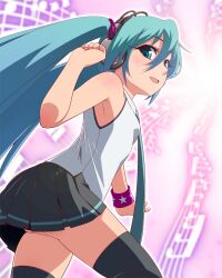  aqua_eyes aqua_hair bad_id bad_pixiv_id commentary_request female hatsune_miku hayashi_custom headphones long_hair necktie photoshop_(medium) skirt solo thighhighs twintails very_long_hair vocaloid 