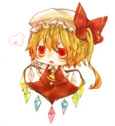  ascot bad_id bad_pixiv_id blonde_hair chibi female flandre_scarlet fork hat heart koura_higure red_eyes short_hair side_ponytail skirt solo touhou wings 