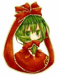  bad_id bad_pixiv_id bow chibi dress female frills front_ponytail green_eyes green_hair hair_ornament hair_ribbon hairbow kagiyama_hina koura_higure long_hair red_dress ribbon smile solo touhou 