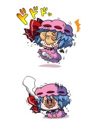  :3 ^^^ bad_id bad_pixiv_id bat_wings blue_hair chibi commentary detached_wings female gloom_(expression) in_the_face mamemaki mini_person mini_wings minigirl noai_nioshi remilia_scarlet setsubun short_hair smoke touhou trembling wings |_| 