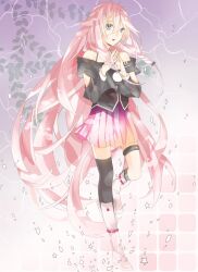  asymmetrical_legwear bad_id bad_pixiv_id bare_shoulders blue_eyes boots braid female ia_(vocaloid) long_hair looking_at_viewer off_shoulder open_mouth pink_hair pleated_skirt single_thighhigh skirt solo standing tadano_yukiko thigh_strap thighhighs twin_braids uneven_legwear very_long_hair vocaloid 