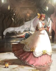  ai_tenshi_densetsu_wedding_peach bad_link bow dress female frills hanasaki_momoko jama-p_(wedding_peach) long_dress photoshop_(medium) pink_bow pink_hair ribbon scepter shaonav veil vial wedding_dress wedding_peach yellow_bow 