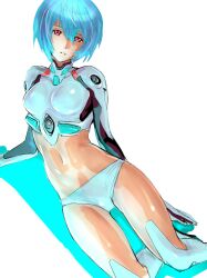  ayanami_rei bad_id bad_pixiv_id blue_eyes blue_hair breasts dodai_shouji female lying medium_breasts midriff navel neon_genesis_evangelion on_side panties plugsuit red_eyes short_hair solo underwear 