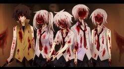  .flow 2girls 3boys bad_id bad_pixiv_id blood blood_on_clothes blood_on_face blood_splatter blood_stain boriroba brown_hair evil_grin evil_smile grin guro horror_(theme) kaibutsu lead_pipe letterboxed multiple_boys multiple_girls necktie sabitsuki school_uniform short_hair smile smile_(.flow) twintails weapon white_hair 