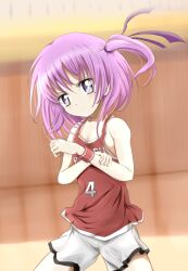  aitaso bad_id bad_pixiv_id basketball basketball_uniform female flat_chest gym_shorts hair_ribbon minato_tomoka mole one_side_up pink_eyes pink_hair ribbon rou-kyuu-bu! shorts solo sportswear white_shorts 