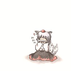  animal_ears bone commentary_request female hat heart inubashiri_momiji long_skirt lowres short_hair sitting skirt solo tail tail_wagging tokin_hat touhou white_hair wolf_ears wolf_tail ys_(ytoskyoku-57) 