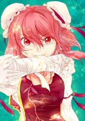  bandages bun_cover chinese_clothes commentary_request double_bun dqn_(dqnww) female flower hair_bun ibaraki_kasen pink_eyes pink_flower pink_hair pink_rose rose short_hair solo touhou 